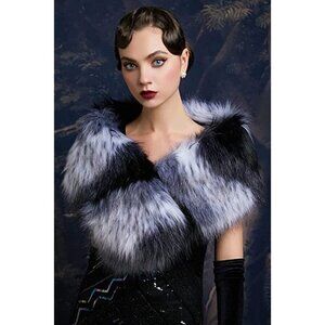 🆕 luxury vegan fur collar wrap winter cloak bridal wedding cover up SOFT 👑 NWT
